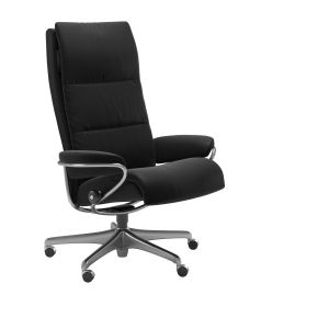 Ekornes Stressless Tokyo High Back Office Chair in Paloma Black Leather on an Office Base Profile View