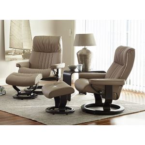 Stressless Crown Recliner with Ottoman on a Classic Base Two Seats Profile View Wide View 