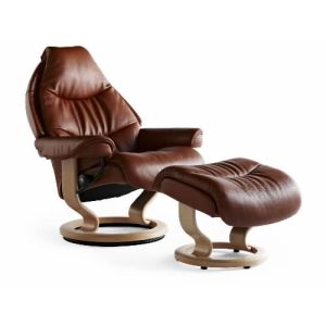 Ekornes Stressless Voyager Medium Recliner Chair with Ottoman Profile View
