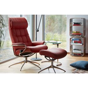 Stressless London High Back Chair and Ottoman in Paloma Cherry on an Aluminum 5 Star Base Profile View