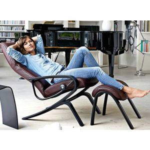Stressless YOU Michael in Paloma Chocolate Leather with Black Wood Base Side View 