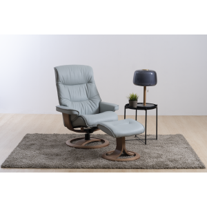 IMG Nordic 66 Recliner with Ottoman in Trend Nordic Grey Leather with Espresso Base