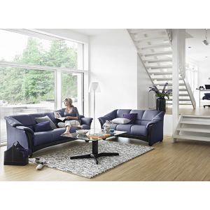 Ekornes Oslo Collection Love Seat Sofa and Full Size Sofa in Leather with Black Wood Accents Wide View Image