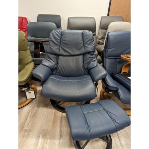 Stressless Reno Large Paloma Oxford Blue Leather Recliner