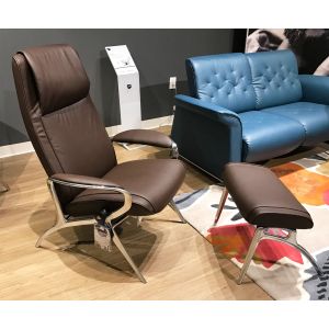 Stressless YOU James Recliner Chair and Ottoman in Batick Brown Leather with Aluminum Base by Ekornes