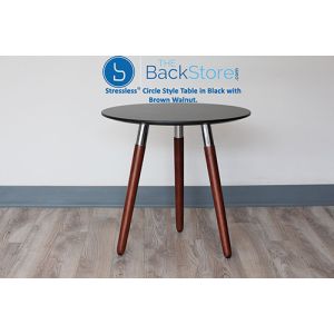 Stressless Circle Style Table in Black with Brown Walnut Legs Front View