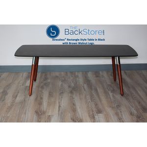 Stressless Rectangle Style Table in Black with Brown Walnut Wood Legs Front View