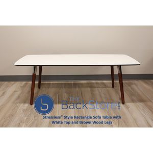 Stressless Rectangle Style Sofa Table in White with Brown Wood Legs 