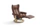 Stressless Wing Recliner with Leg Comfort in Paloma Chocolate Profile View Extended Footrest